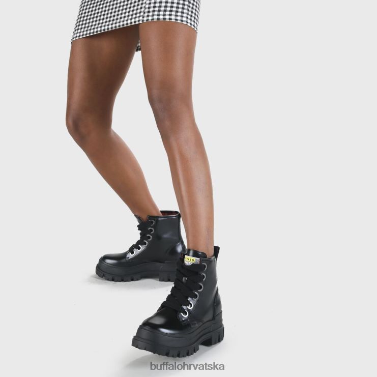 crno Buffalo aspha lace up hi bootie flat vegan |čizme TDD6T847